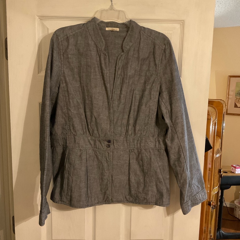 Eileen Fisher blue linen peplum jacket, size L